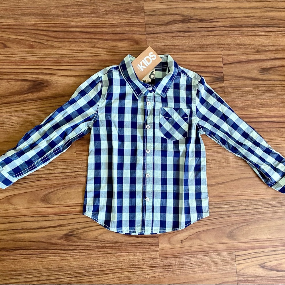 NWT Cotton On Kids Boys Plaid Long Sleeve Button Up Size 6
